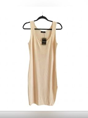 Saturn Knit Tank Midi Dress in Light Beige